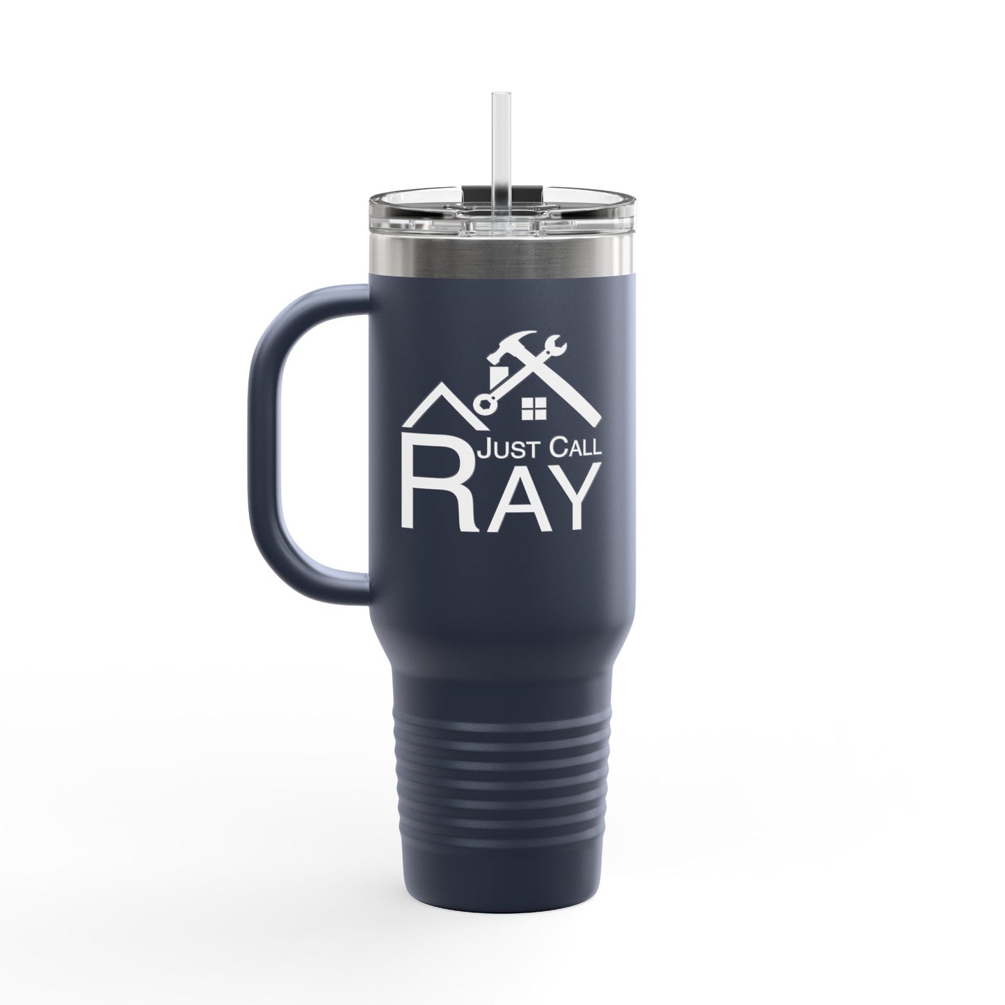 40oz Insulated Travel Mug with QR Code Design — Red Thermal Tumbler with Handle