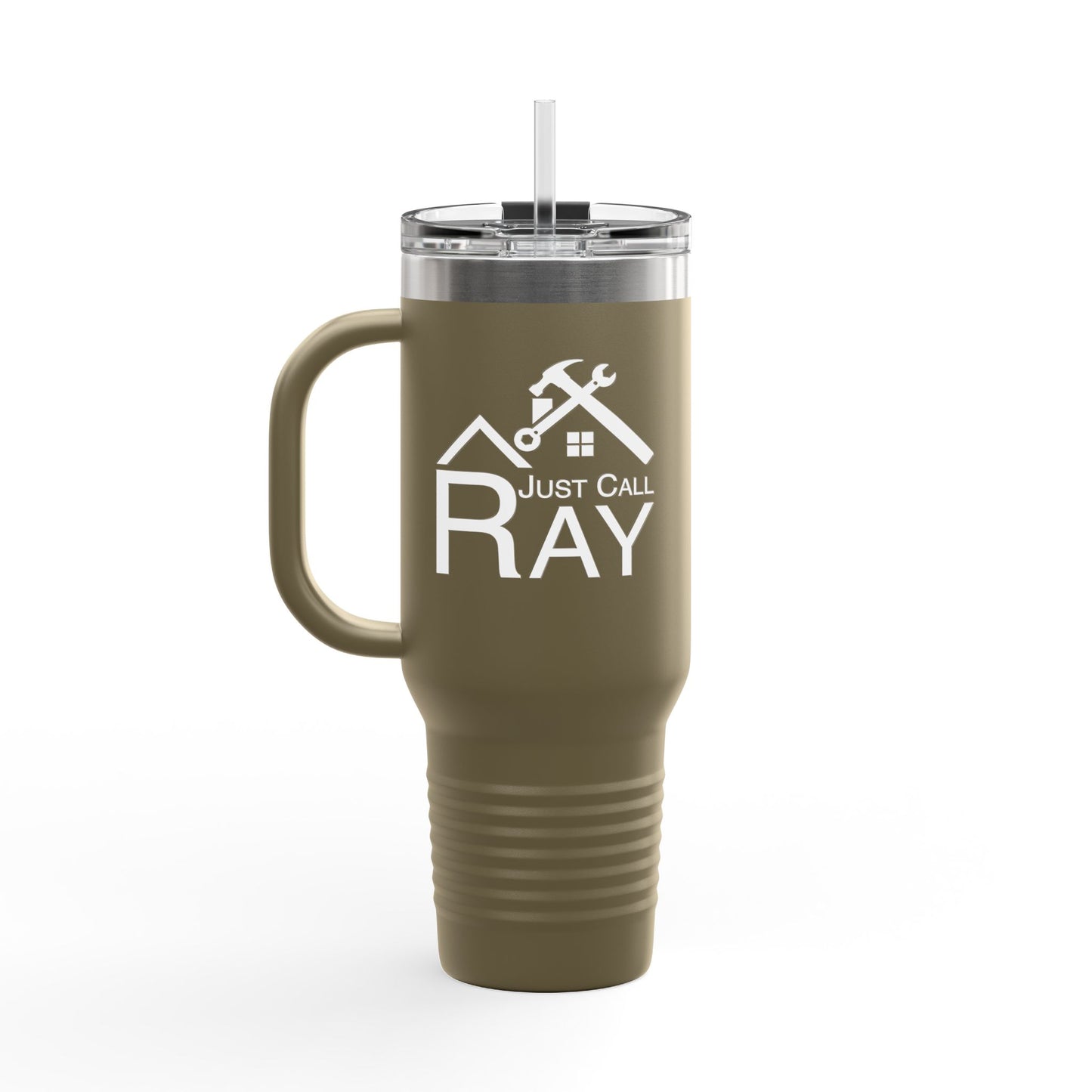 40oz Insulated Travel Mug with QR Code Design — Red Thermal Tumbler with Handle