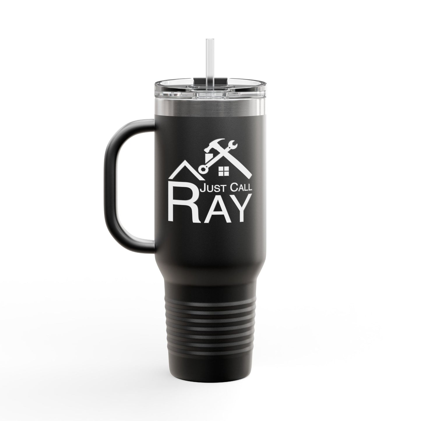 40oz Insulated Travel Mug with QR Code Design — Red Thermal Tumbler with Handle
