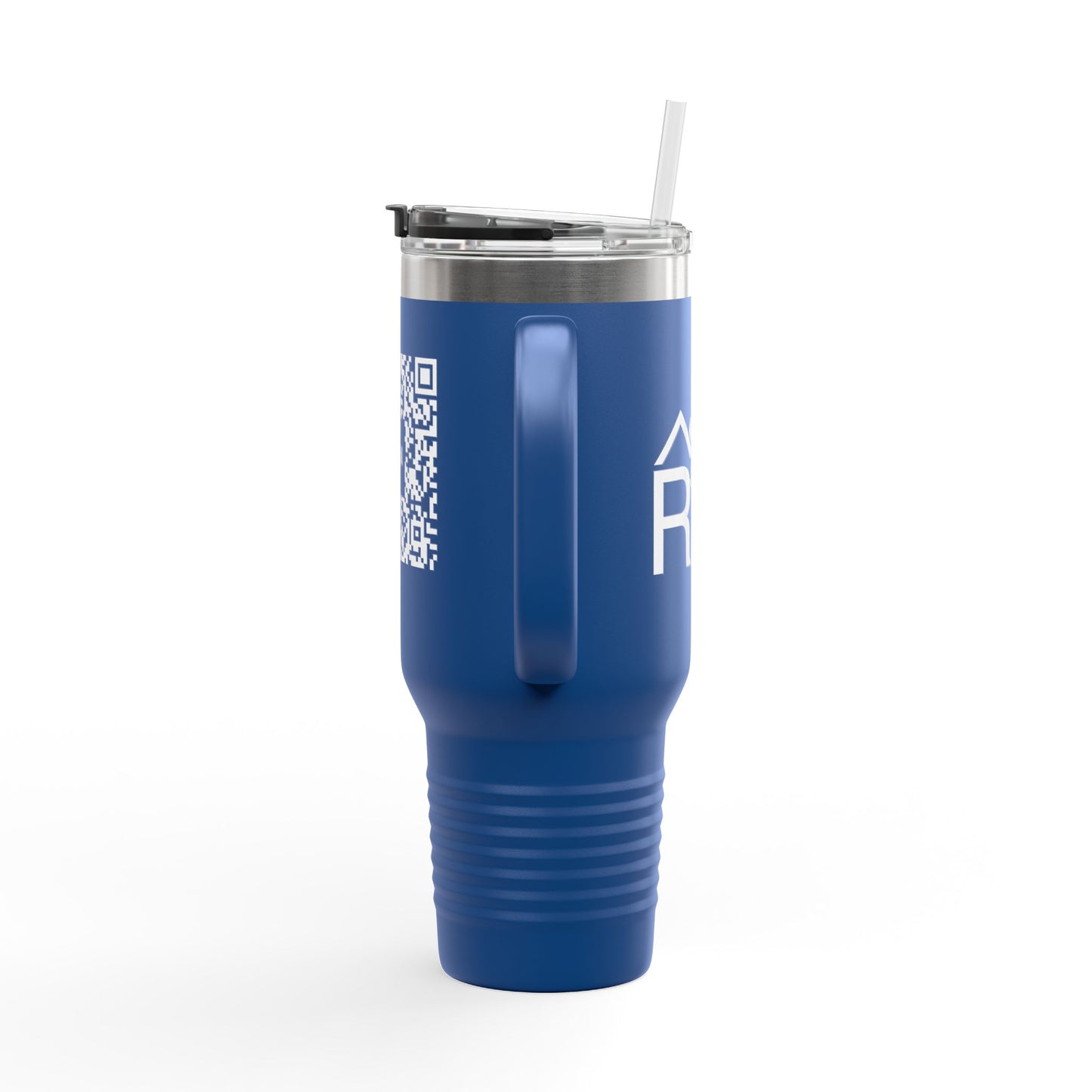 40oz Insulated Travel Mug with QR Code Design — Red Thermal Tumbler with Handle