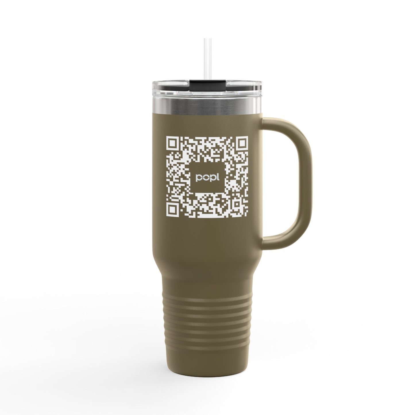 40oz Insulated Travel Mug with QR Code Design — Red Thermal Tumbler with Handle