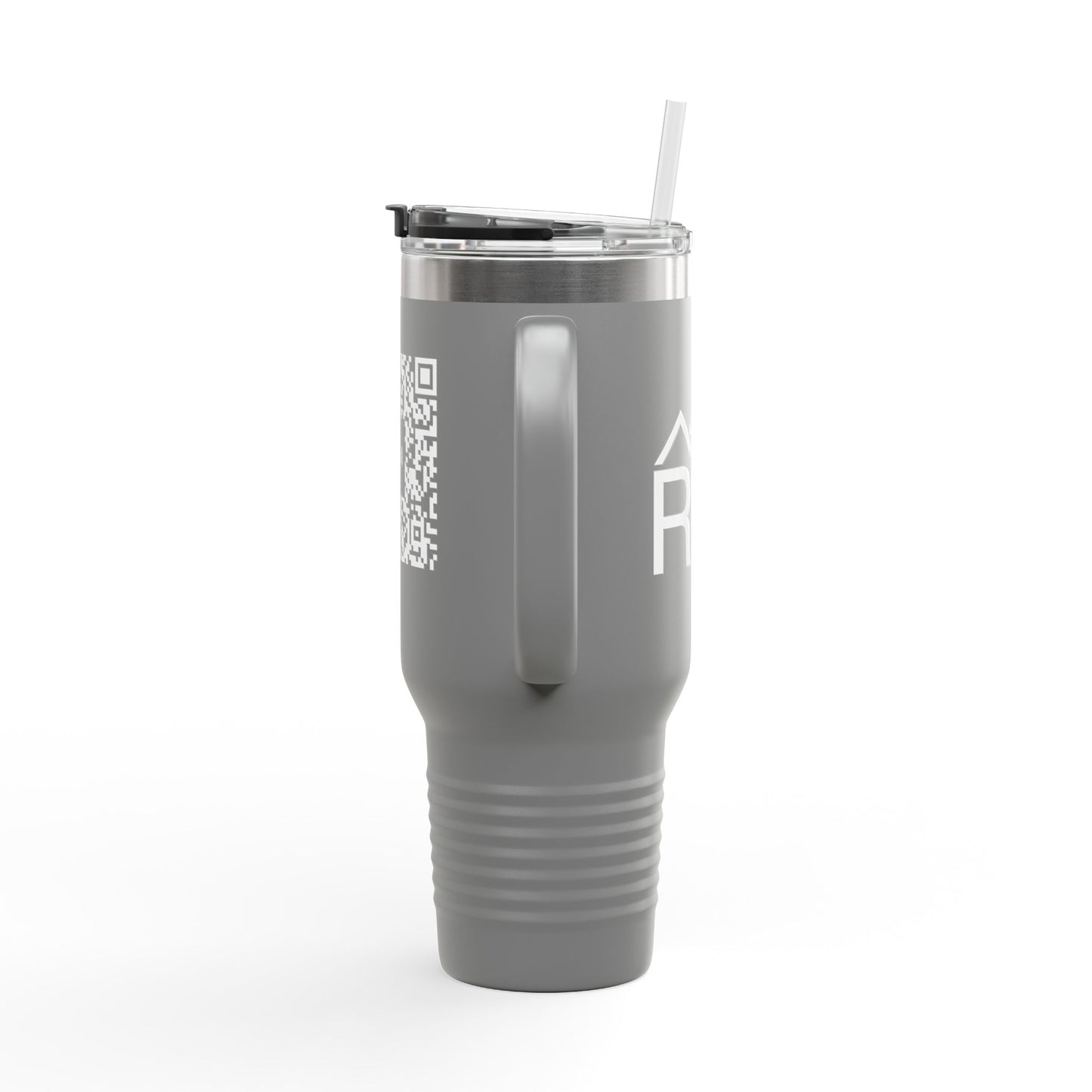 40oz Insulated Travel Mug with QR Code Design — Red Thermal Tumbler with Handle