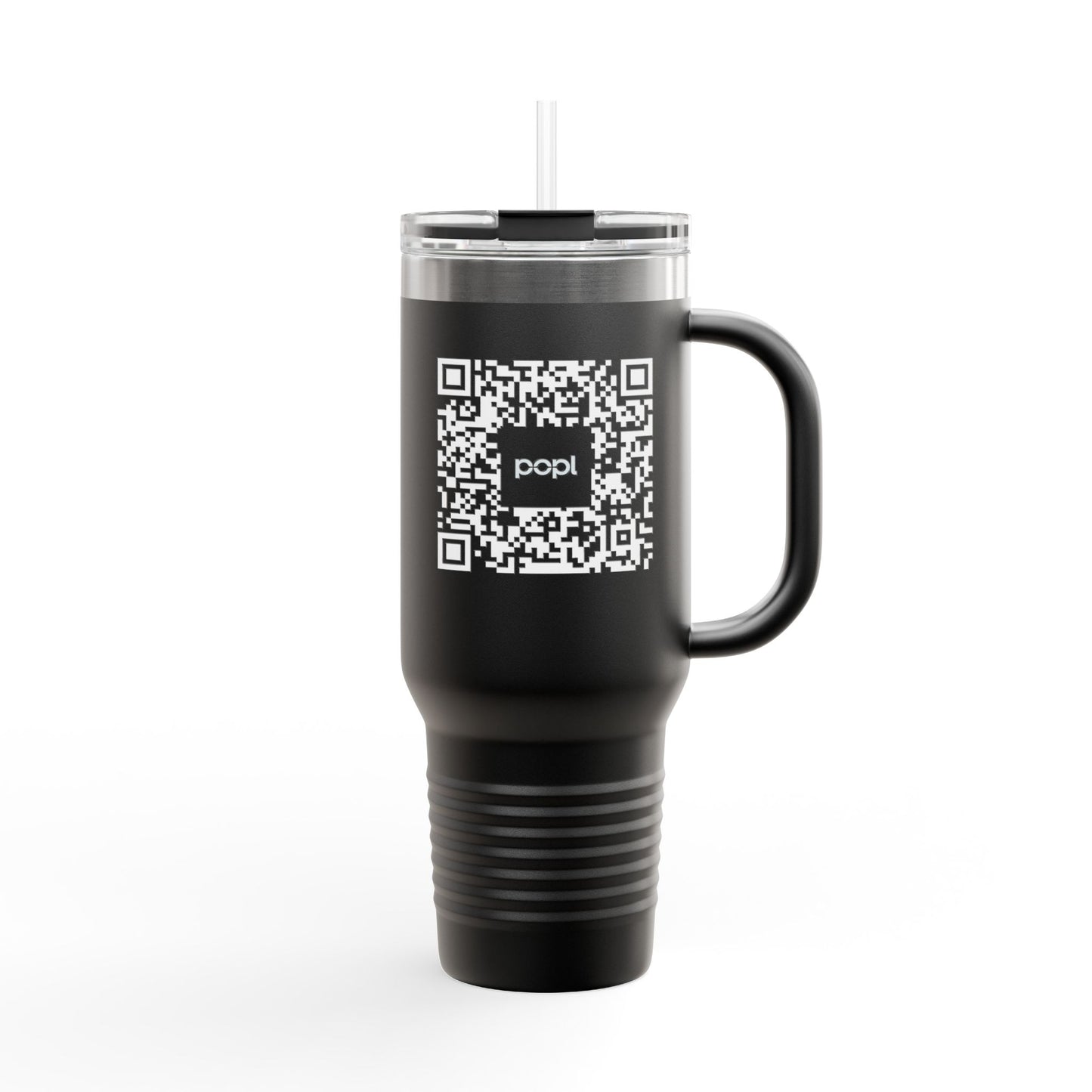 40oz Insulated Travel Mug with QR Code Design — Red Thermal Tumbler with Handle