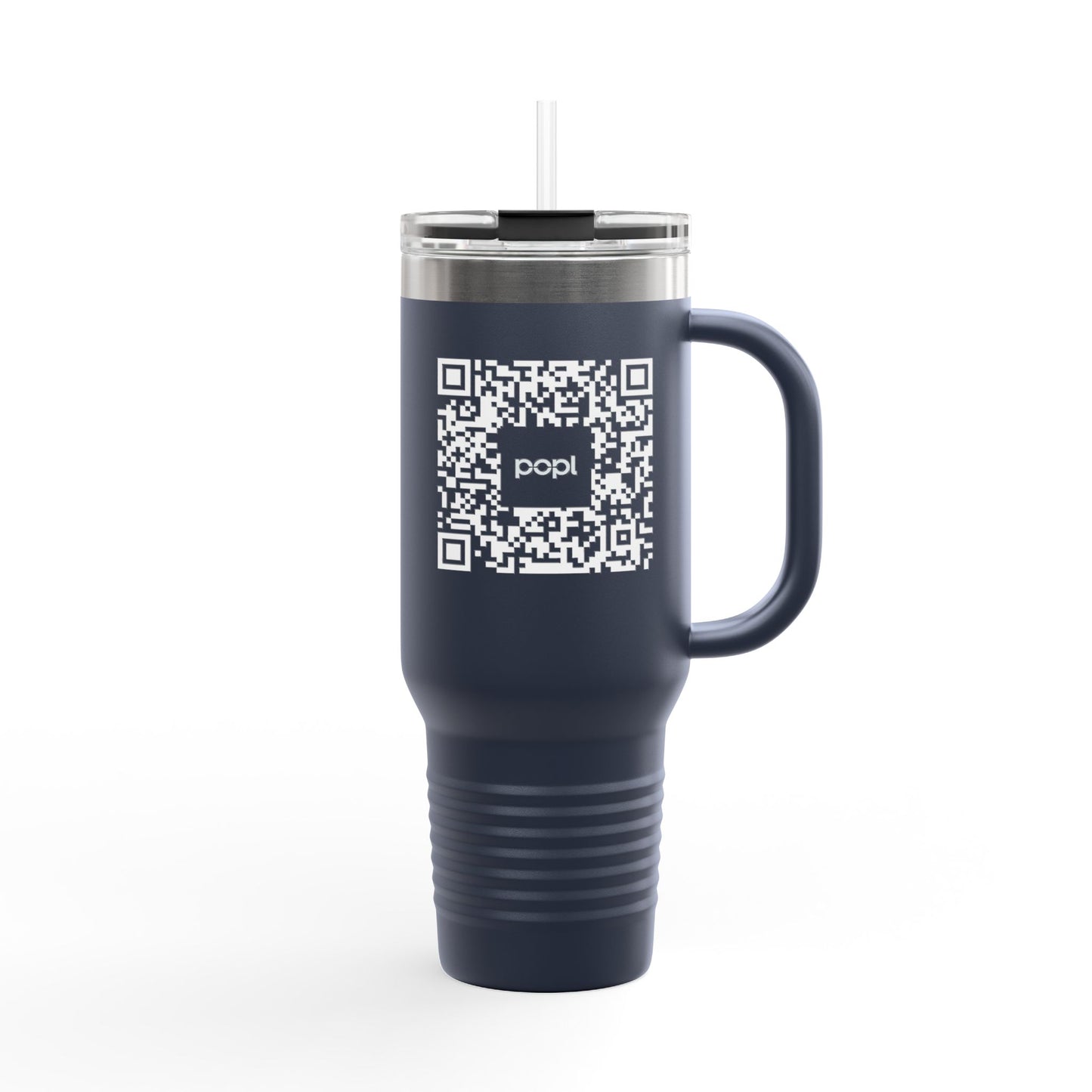 40oz Insulated Travel Mug with QR Code Design — Red Thermal Tumbler with Handle