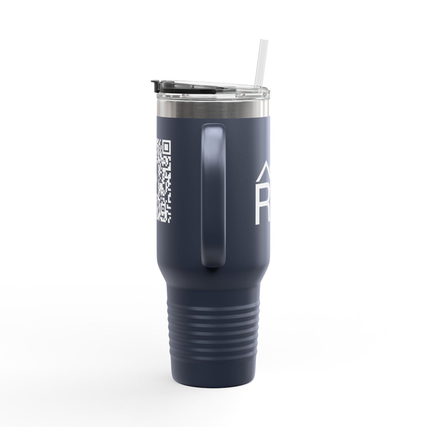 40oz Insulated Travel Mug with QR Code Design — Red Thermal Tumbler with Handle