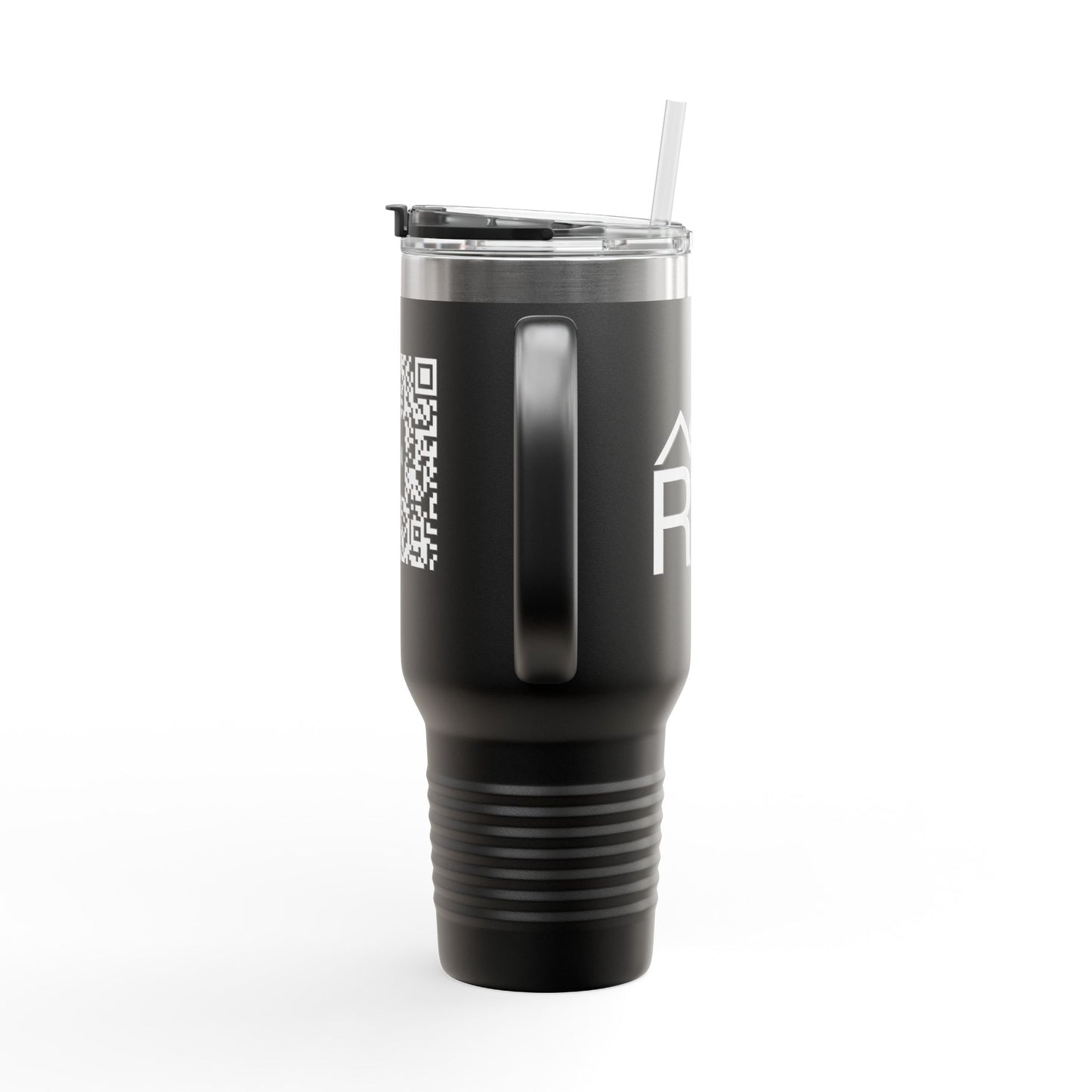40oz Insulated Travel Mug with QR Code Design — Red Thermal Tumbler with Handle