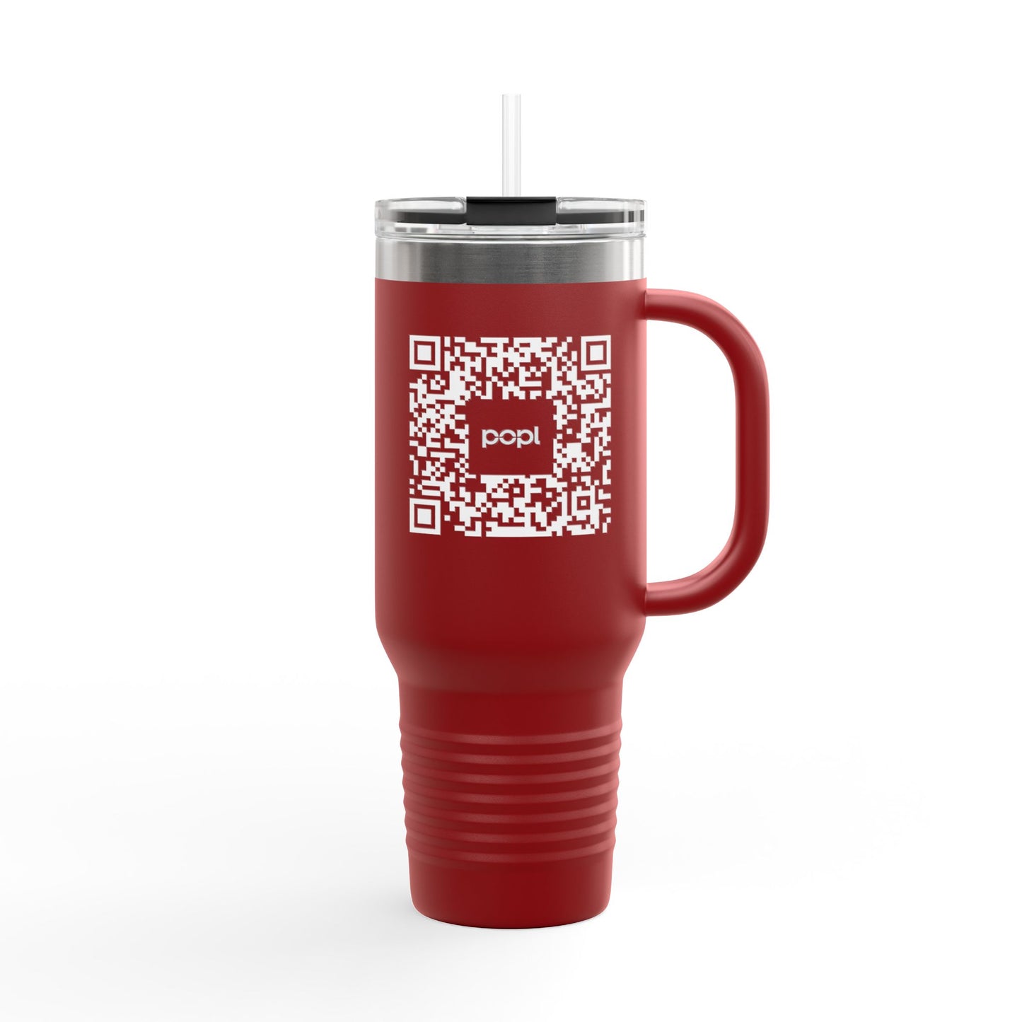 40oz Insulated Travel Mug with QR Code Design — Red Thermal Tumbler with Handle