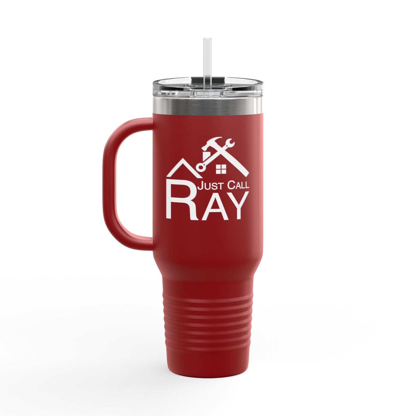 40oz Insulated Travel Mug with QR Code Design — Red Thermal Tumbler with Handle