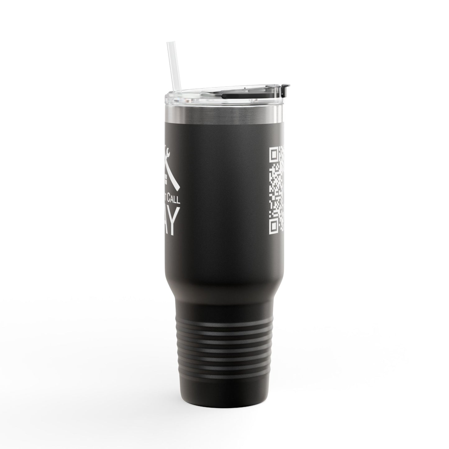 40oz Insulated Travel Mug with QR Code Design — Red Thermal Tumbler with Handle