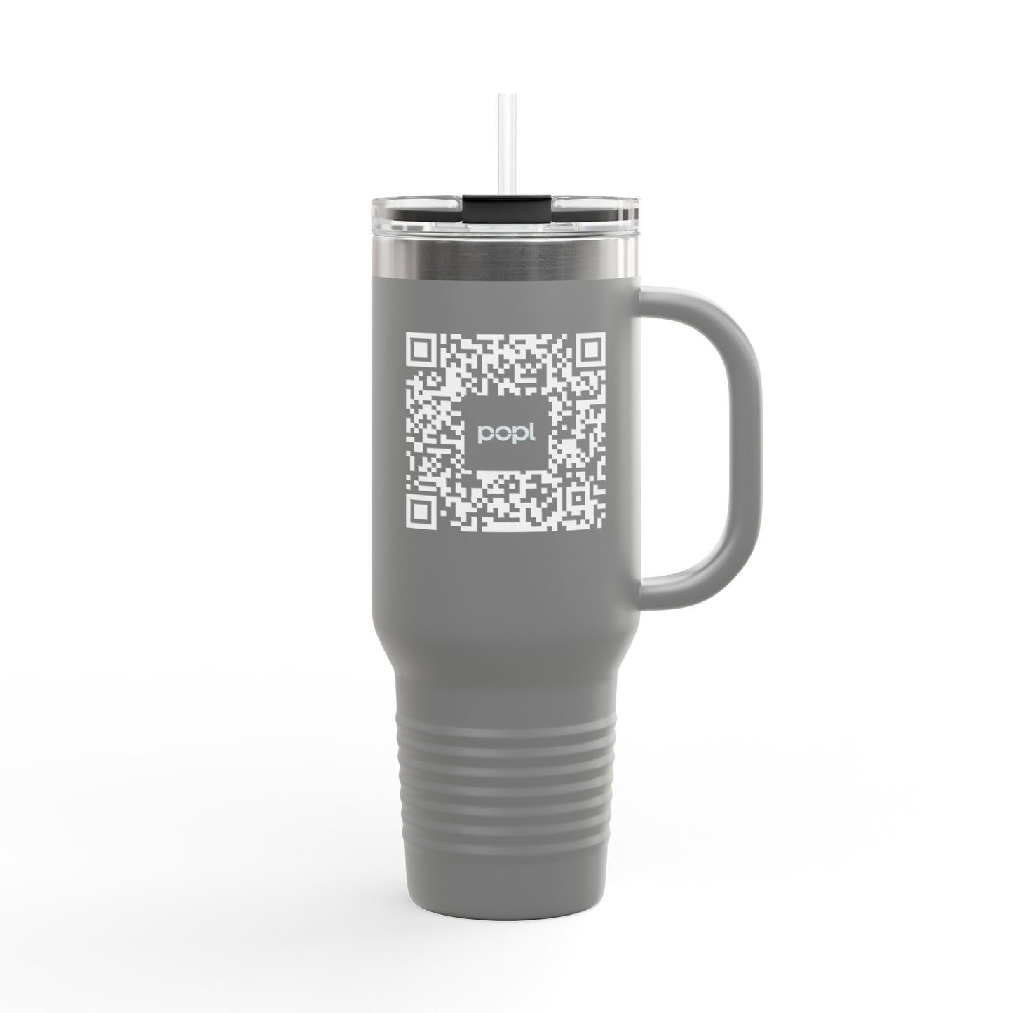40oz Insulated Travel Mug with QR Code Design — Red Thermal Tumbler with Handle