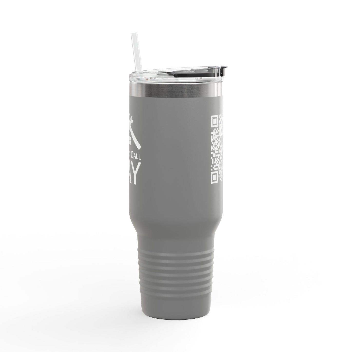 40oz Insulated Travel Mug with QR Code Design — Red Thermal Tumbler with Handle